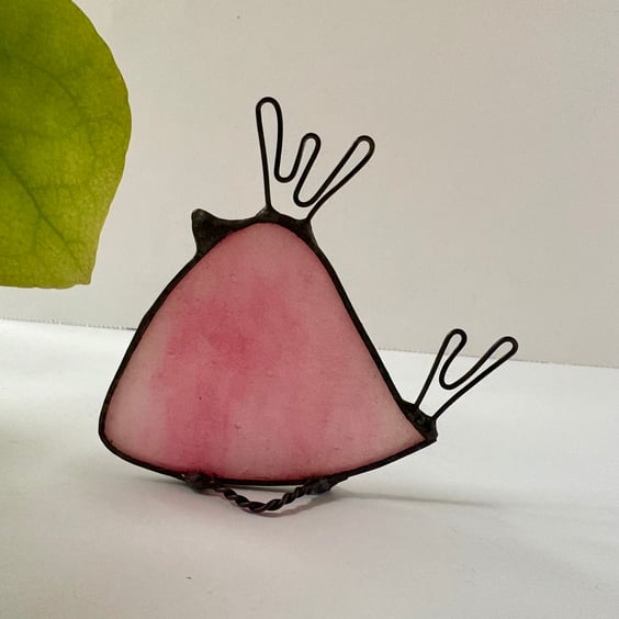 Pink stained glass Bird with Attitude, Bird with funky hair, Cheerful wildlife, 