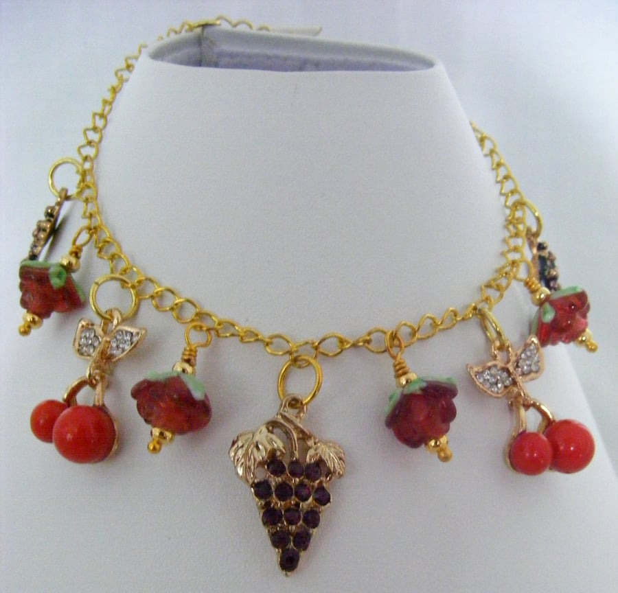 Fruit and Rose Charm Anklet