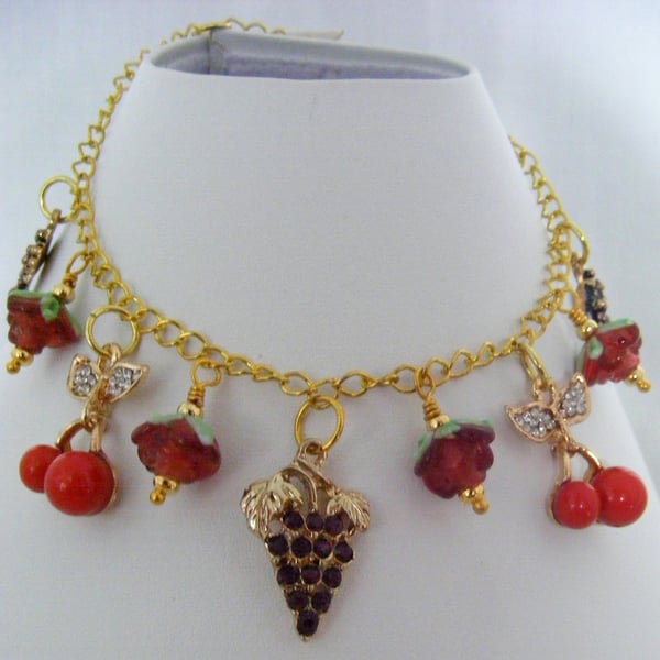 Fruit and Rose Charm Anklet
