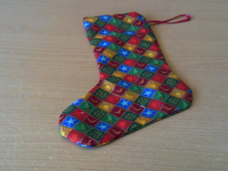 Multi-coloured squares 7.5 inch stocking