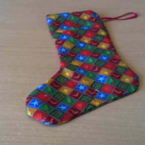 Multi-coloured squares 7.5 inch stocking