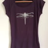 Dragonfly womens ethical T shirt eggplant  bamboo viscose and organic cotton
