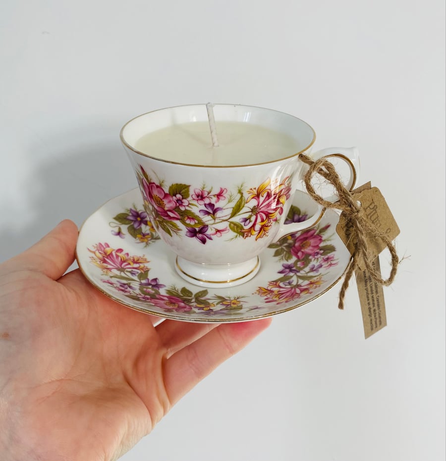 Rosy Plums & Patchouli Tea Cup Candle with Saucer