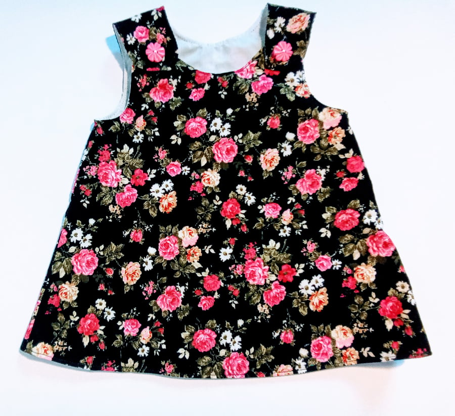 3-6 months, A Line dress,  pinafore, dress, black and pink floral