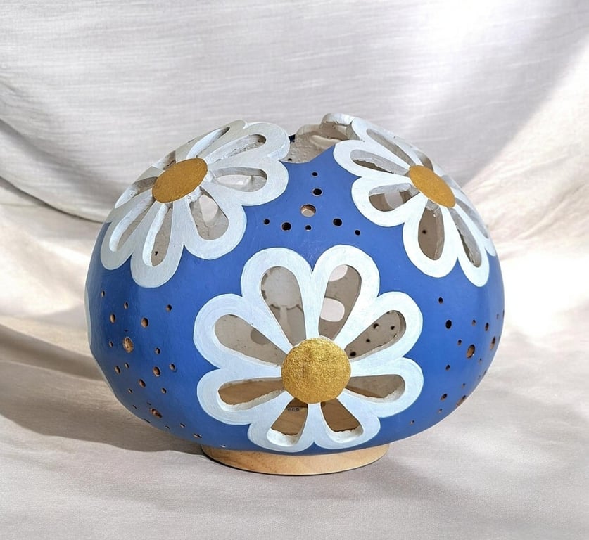 Cornflower Blue & White Daisy Gourd Lamp