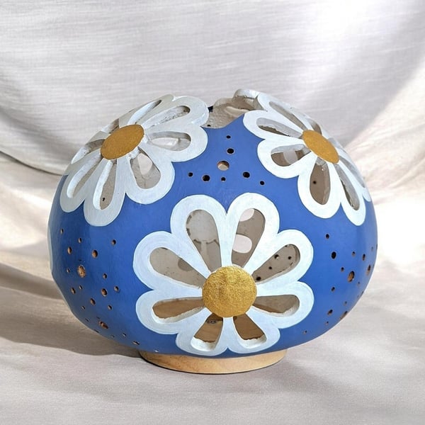 Cornflower Blue & White Daisy Gourd Lamp
