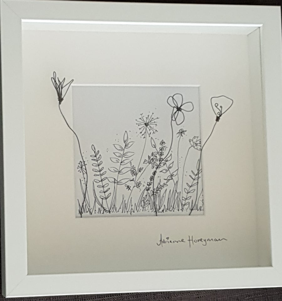 Floral hand illustrated shadow box frame art