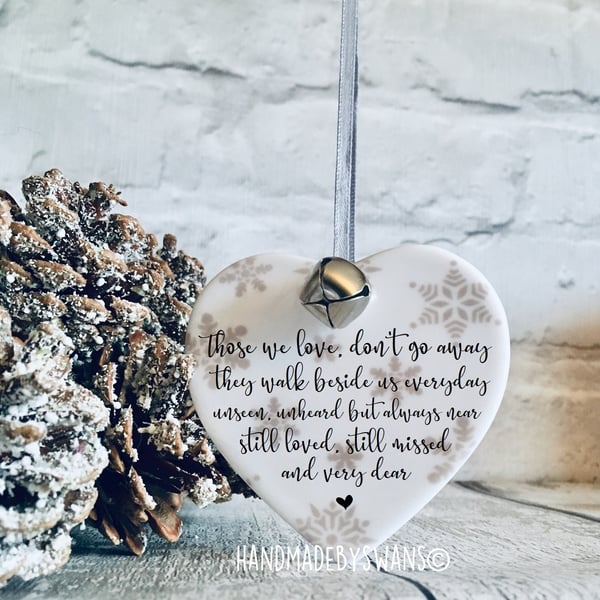 Memory Bauble, ceramic hanging heart bauble, in loving memory at christmas, 