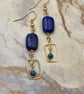 Wire rectangle drop earrings with lapis lazuli and terra jasper stones - Image 3