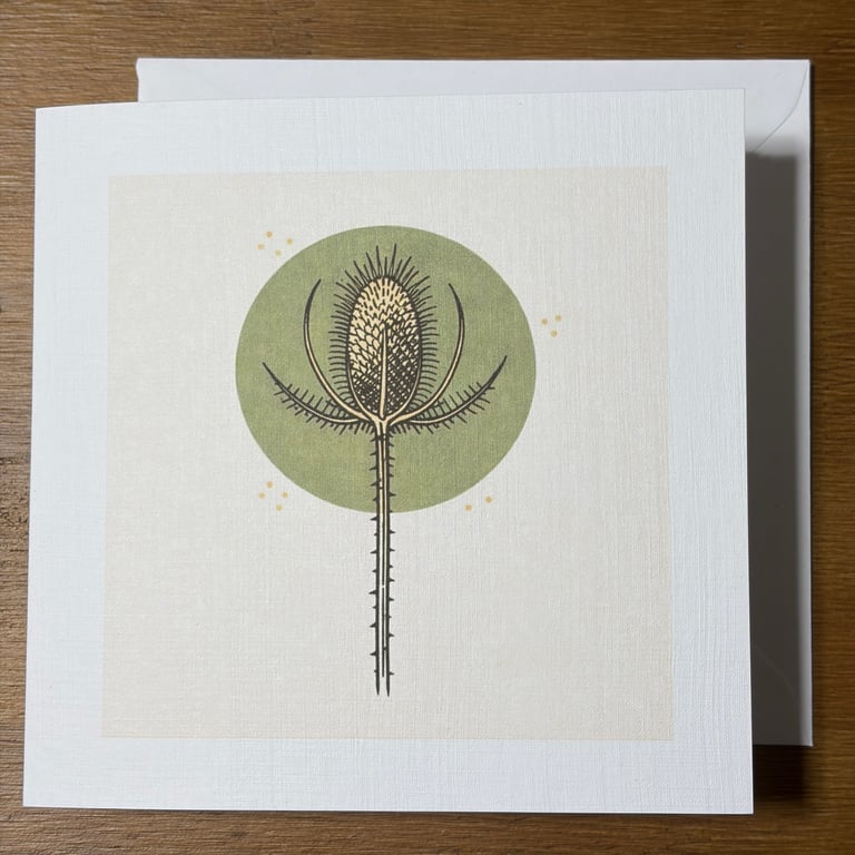 Teasel Greeting Card – Botanical Wildflower – 6x6 Linen Card - Blank Card