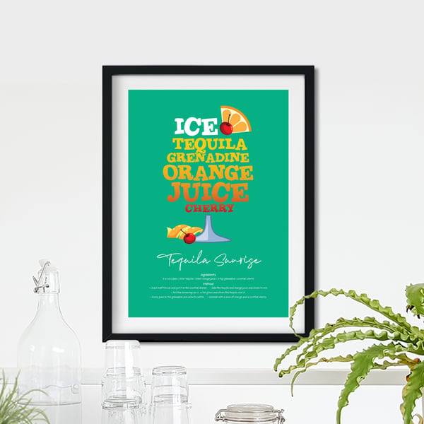 Tequila Sunrise Cocktail Poster Word Art Poster