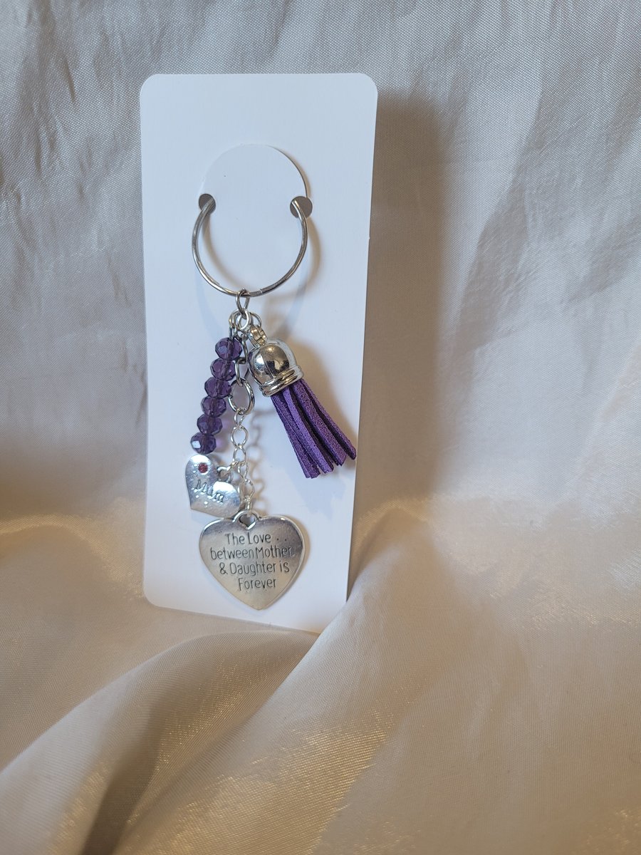Mothers Day Beaded Keyring - Mother and Daughter Sentiment Heart