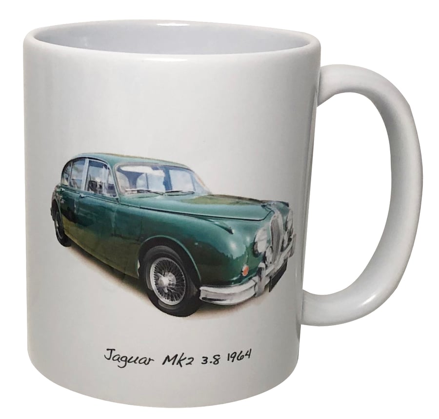 Jaguar Mk2 3.8 1964 (Green) - 11oz Ceramic Mug for Classic British Car fan