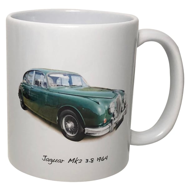 Jaguar Mk2 3.8 1964 (Green) - 11oz Ceramic Mug for Classic British Car fan