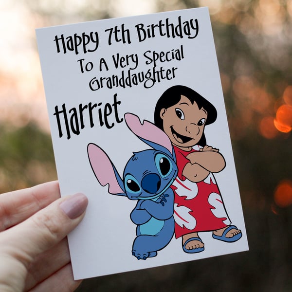 Lilo & Stitch Granddaughter Birthday Card, Card for Granddaughter, Birthday Card