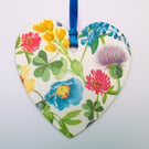 Summer flowers wood decoupage heart hanging decoration