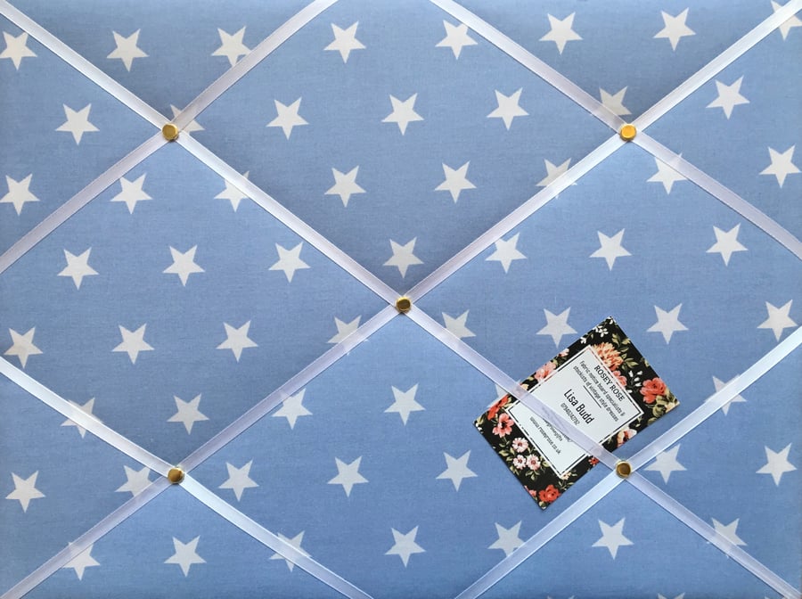 Handmade Bespoke Memo Notice Board With Pale Blue & White Star Fabric