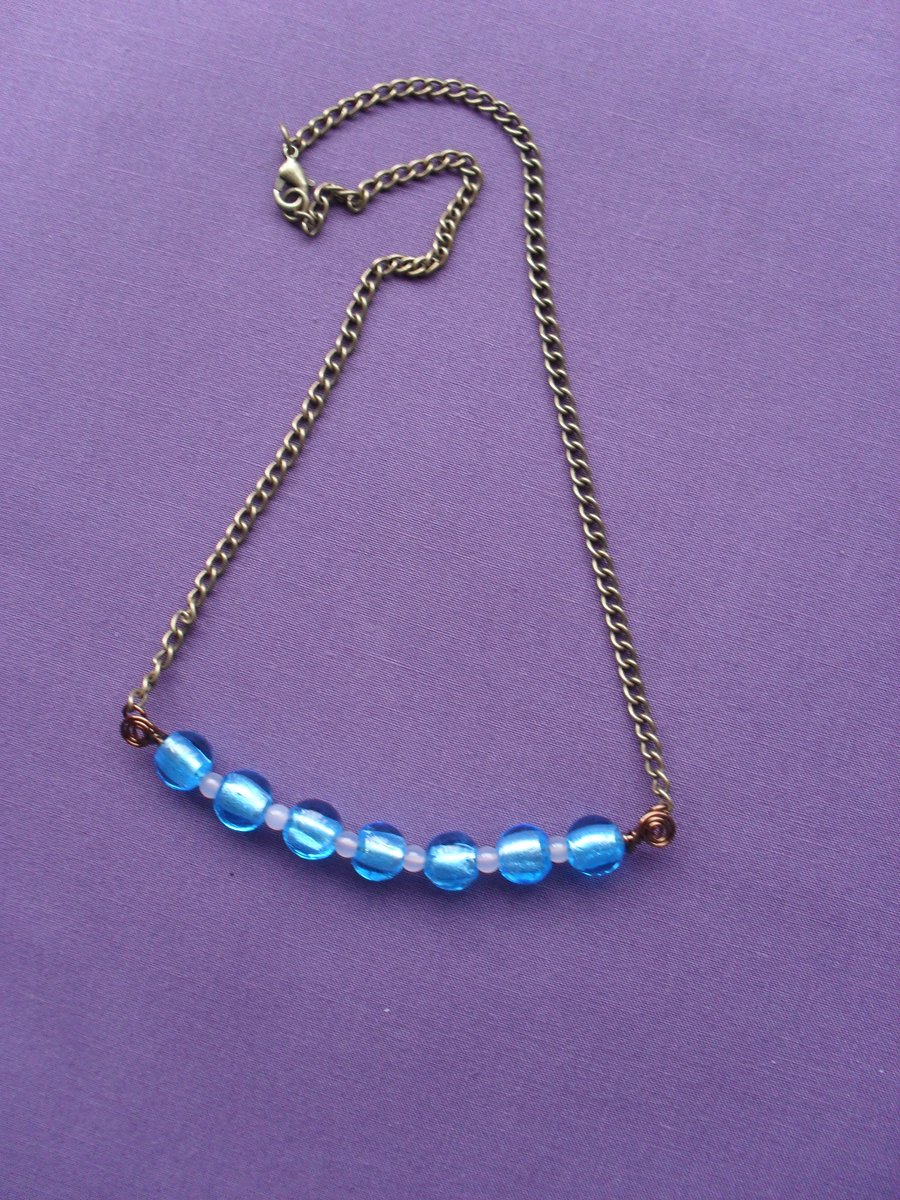Blue Glass Bead Bar Style Necklace