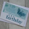 Turquoise Butterfly and Floral Paper - Happy Birthday - Birthday Card