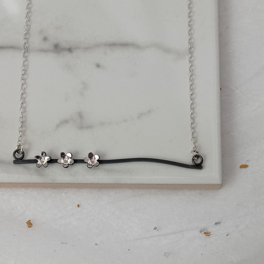 Oxidised sterling silver flower necklace handmade wire necklace