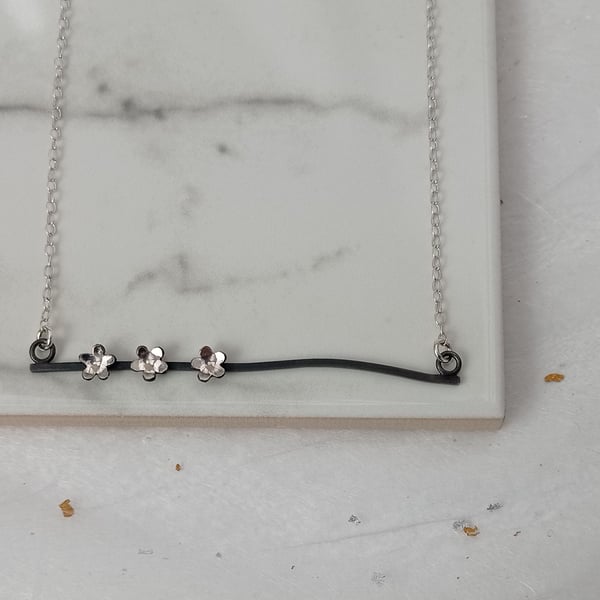 Oxidised sterling silver flower necklace - handmade wire necklace 