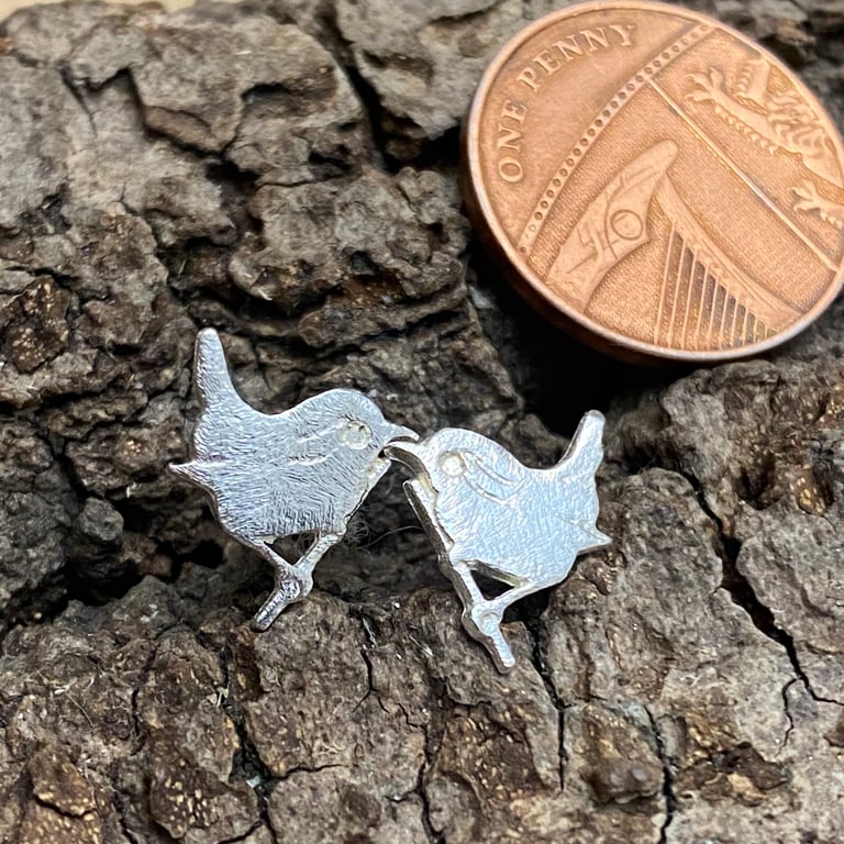 Jenny Wren twig Earrings in Sterling Silver Stud earrings 