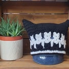 Black and white cat stich cat ear beanie hat