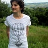 'Bird moving house' white women's organic T-shirt, hand screen printed. 