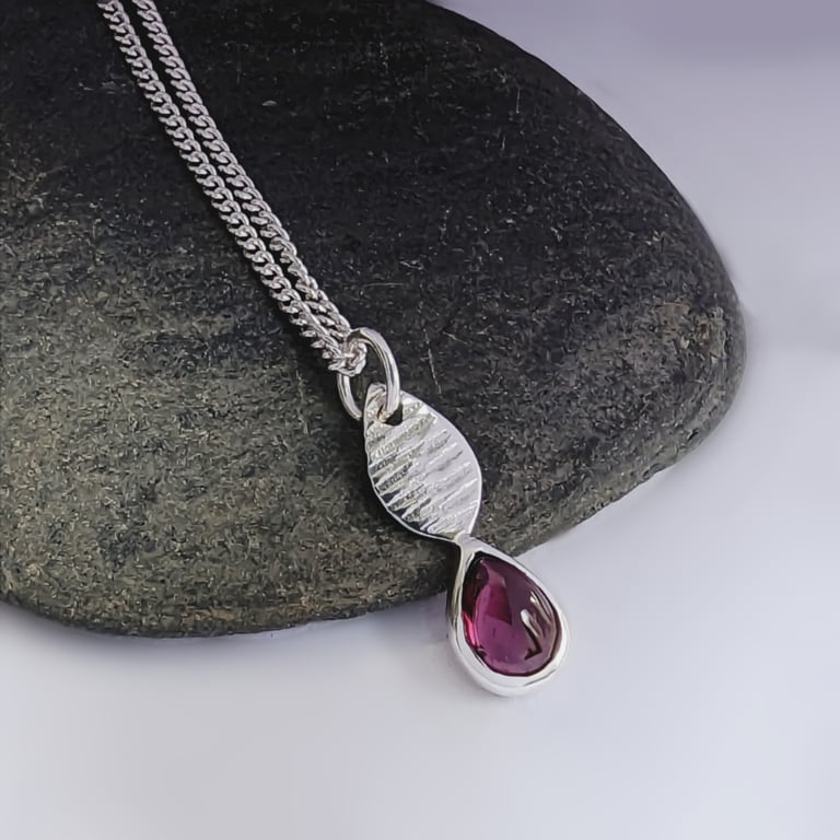 Recycled Sterling Silver Garnet Textured Pendant