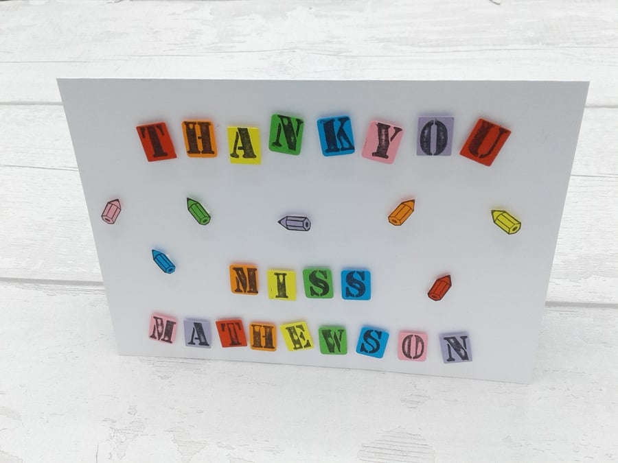 Teacher thank you cards. Personalised. Teachers. Teaching Assistants. Nursery.