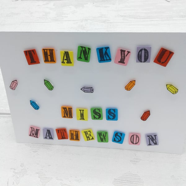 Teacher thank you cards. Personalised. Teachers. Teaching Assistants. Nursery.