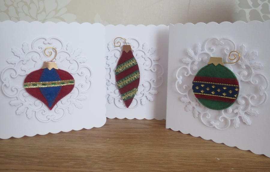 Set of 3 lovely Christmas bauble cards