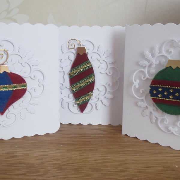 Set of 3 lovely Christmas bauble cards