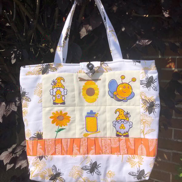 Patchwork Bee Themed Quilted Tote Bag