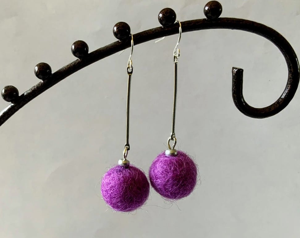 Merino wool ball earrings
