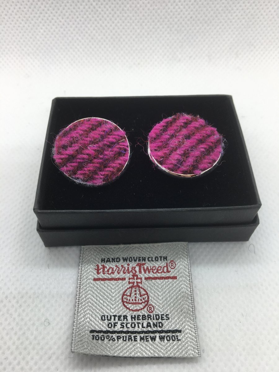 Pink and Burgandy Herringbone Harris tweed cufflinks, Attractive gift 