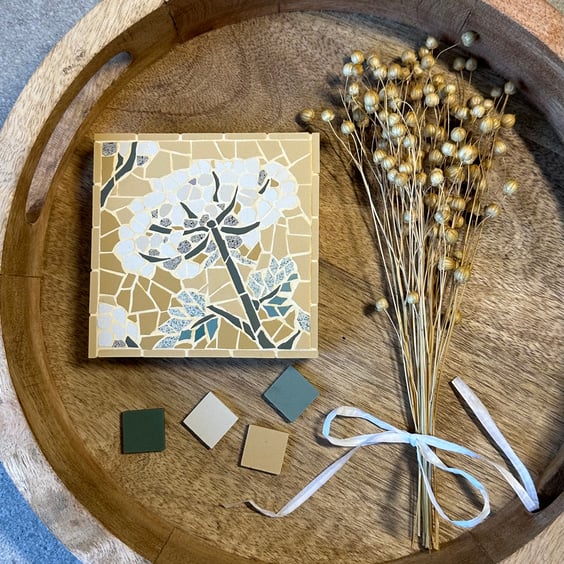 Mosaic Floral Art - Wild Carrot Mosaic Wall Plaque in Yellow 