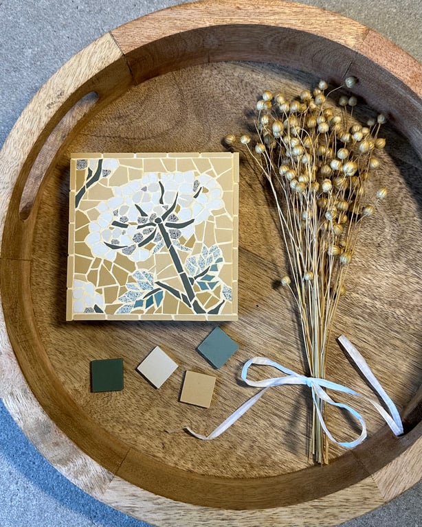 Mosaic Floral Art - Wild Carrot Mosaic Wall Plaque in Yellow 