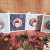 Pack of 4 Handmade Mini 2 in 1 Christmas Cards, with Polymer Clay Pig Magnet