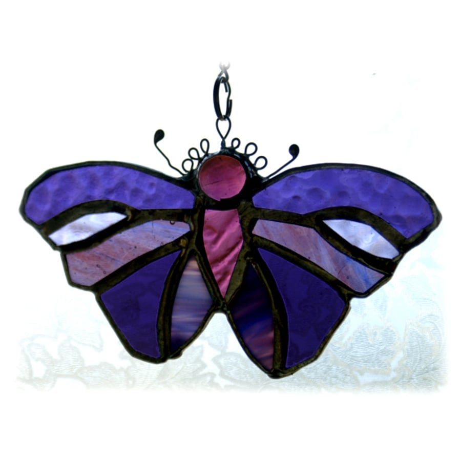 Butterfly Suncatcher Purple Stained Glass 13cm Handmade