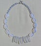 SALE - Crystal Gemstone Beaded Statement Fan Necklace, Opalite & White Sea Glass - Image 6
