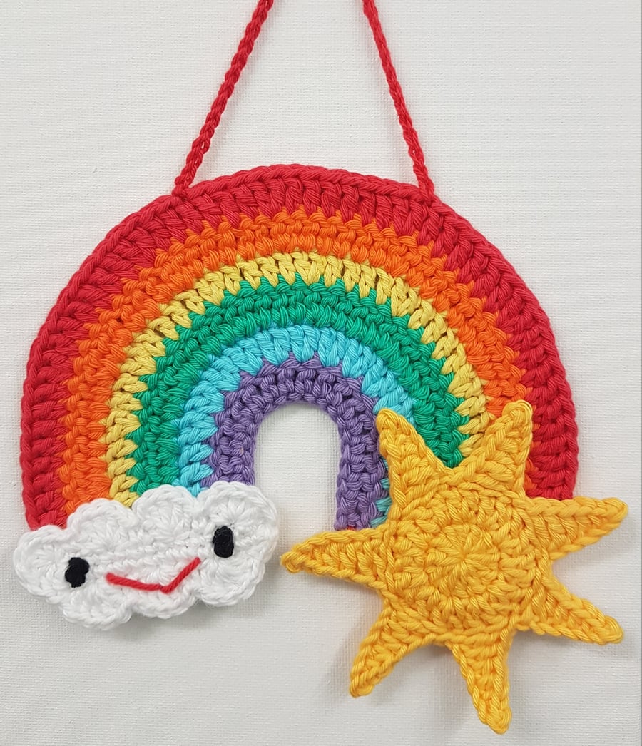 Hanging crochet rainbow 