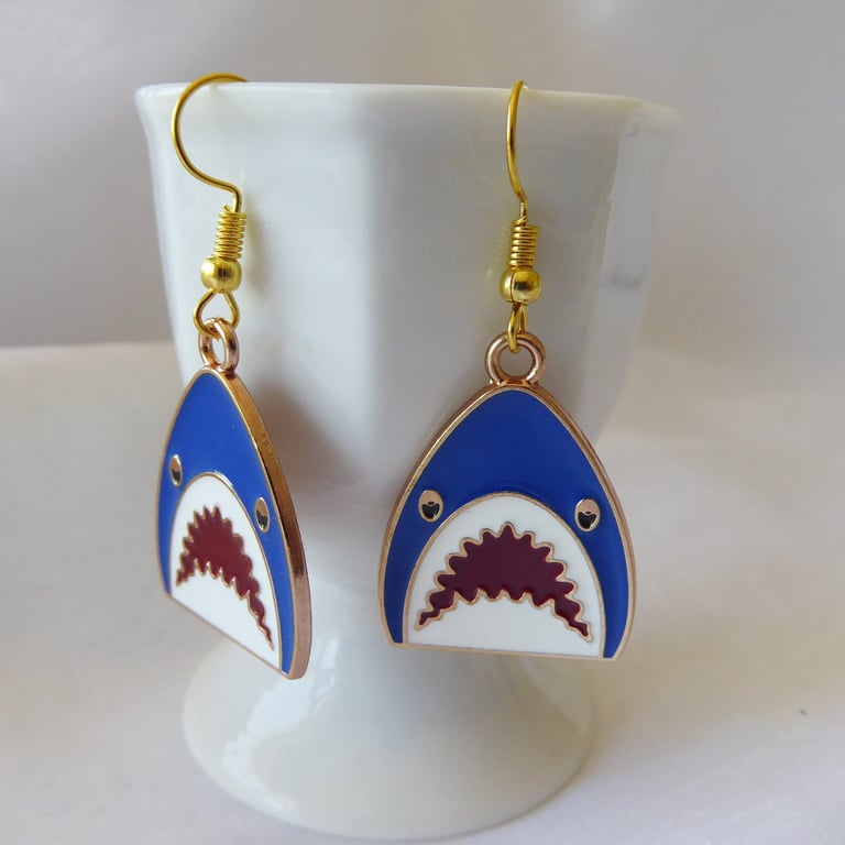 Whimsical Enamelled Jaws Earrings with gold plated ear wires
