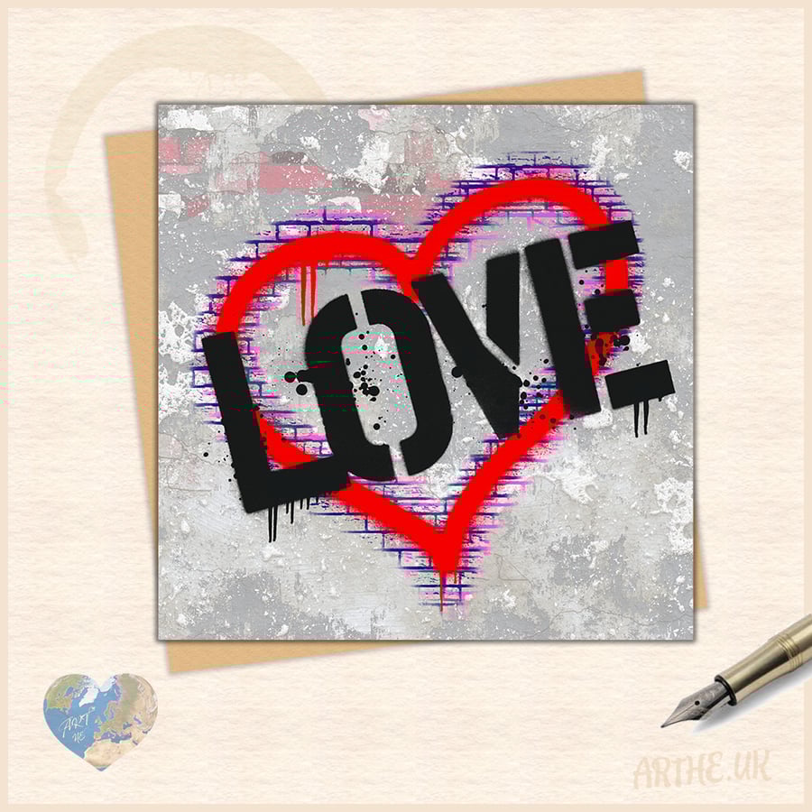 Love Heart Wall Stencil Graffiti card