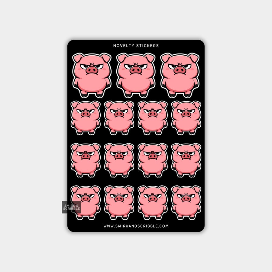 Image of Funny Vinyl Sticker Sheet For Adults - Grumpy Pig