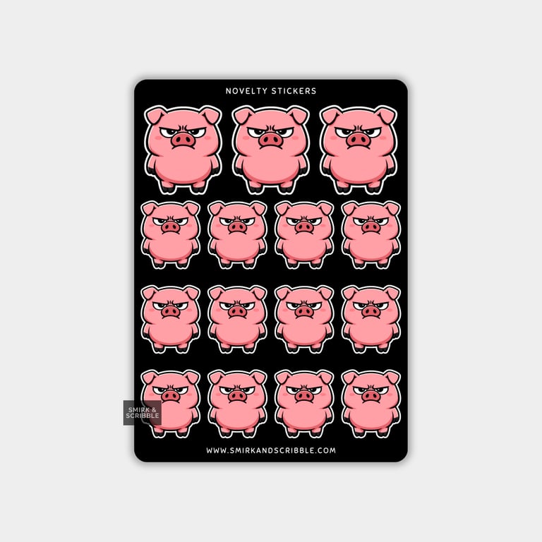 Funny Vinyl Sticker Sheet For Adults - Grumpy Pig