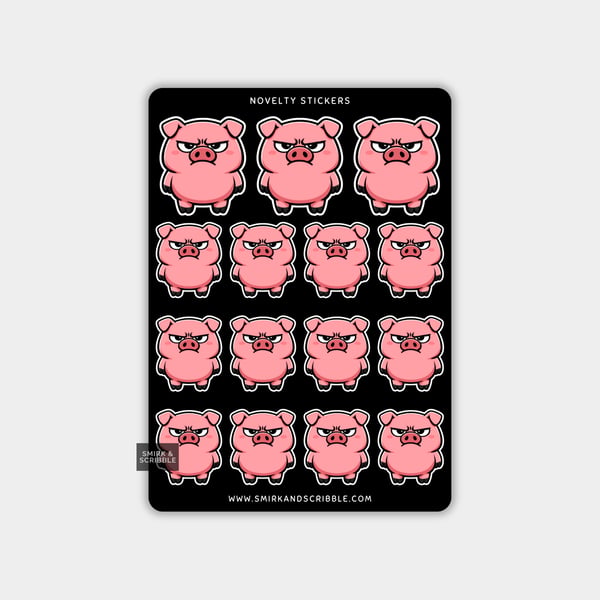 Funny Vinyl Sticker Sheet For Adults - Grumpy Pig
