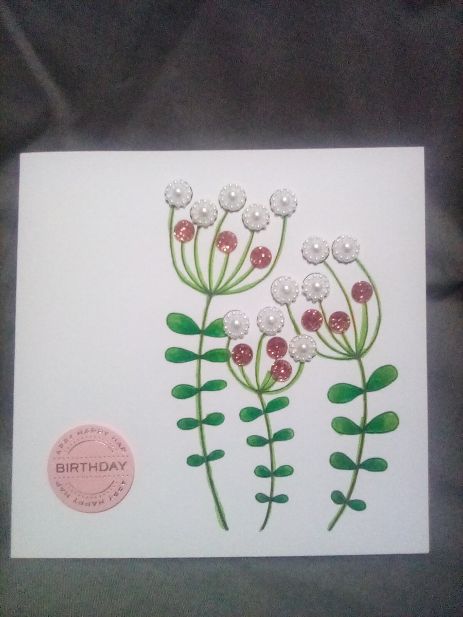 Textured pearl and gems watercolour handmade Birthday card
