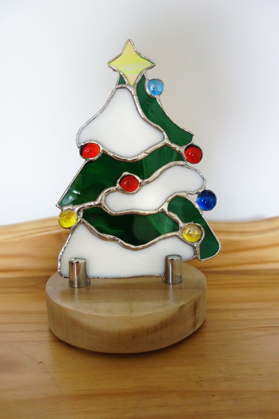 Stained Glass Festive Christmas Tree on Solid Folksy