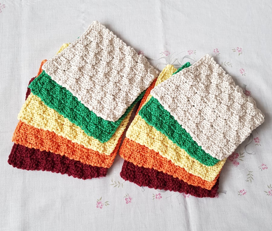 Unisex Cotton face cloths, hand-knitted